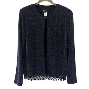 Xscape Sparkle Black Beaded Fringe Evening Formal Topper Jacket Size M